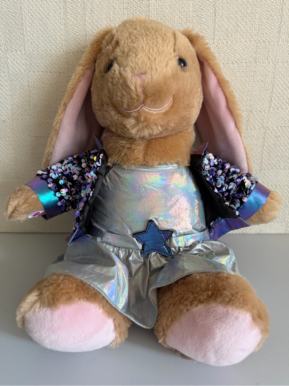 Build-A-Bear Disco Bunny in Iridescent Silver Dress
